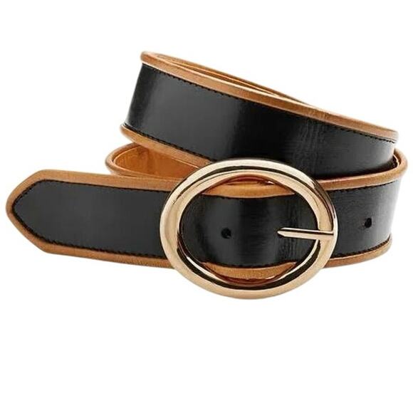 DVF Leather Belt Black/Tan with Gold Buckle - “Milly” - Summer Dress Perfection! - Picture 7 of 8